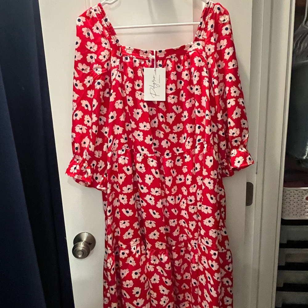 Palagram Boutique Red Dress with White Floral Design